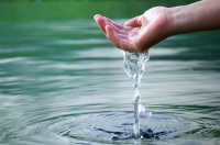 mão humana a recolher água de rio