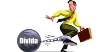 Cartoon representando o grilhão da dívida prendendo sobre o pé do autarca